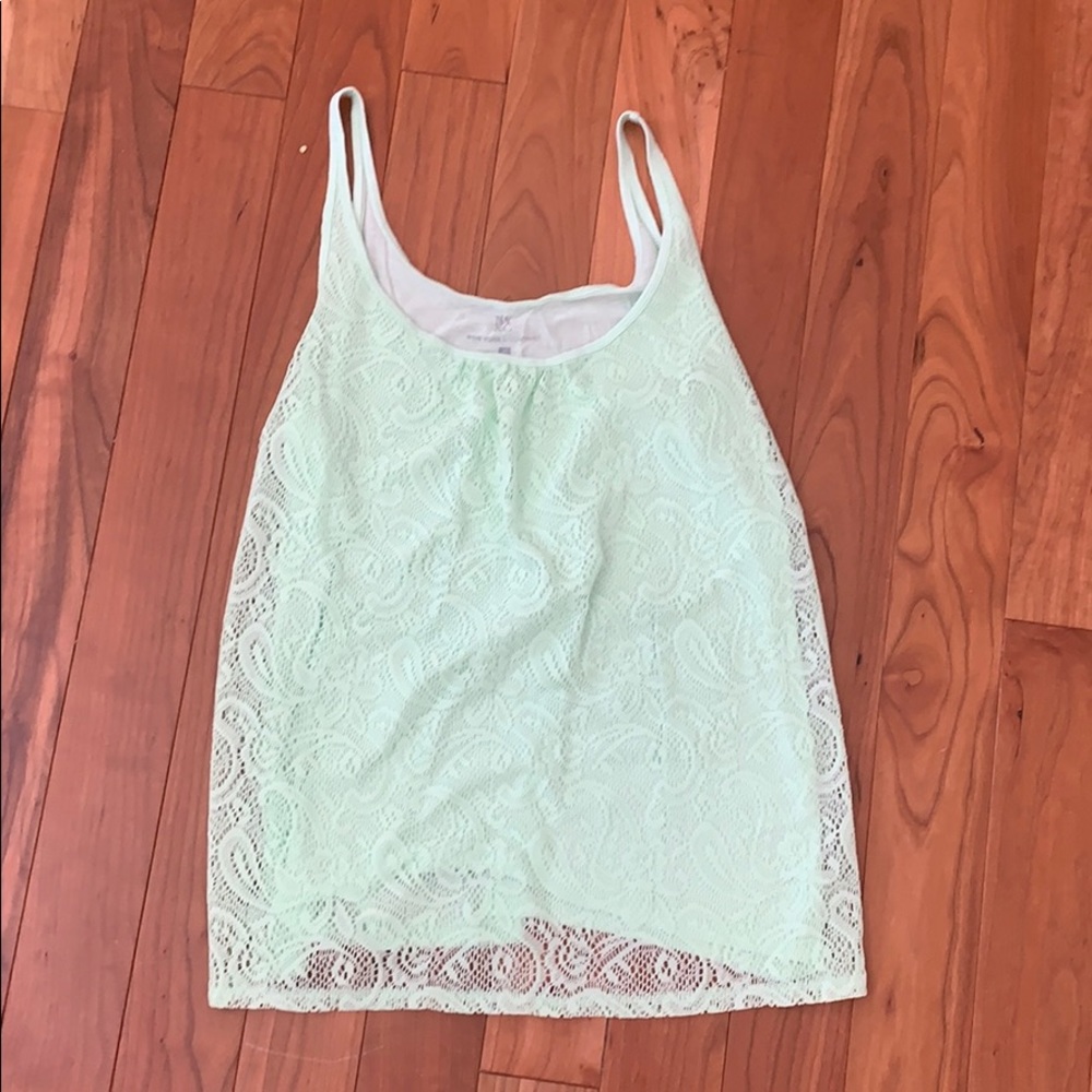 Mint green tank with lace overlay